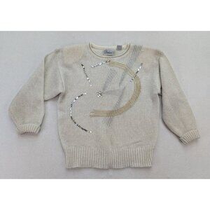 Vintage 80s Women's Sweater Size M Gray Abstract Art Pullover Andene